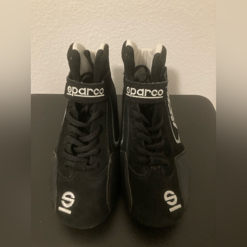 Kids Black and White Racing Boots. Size 5.